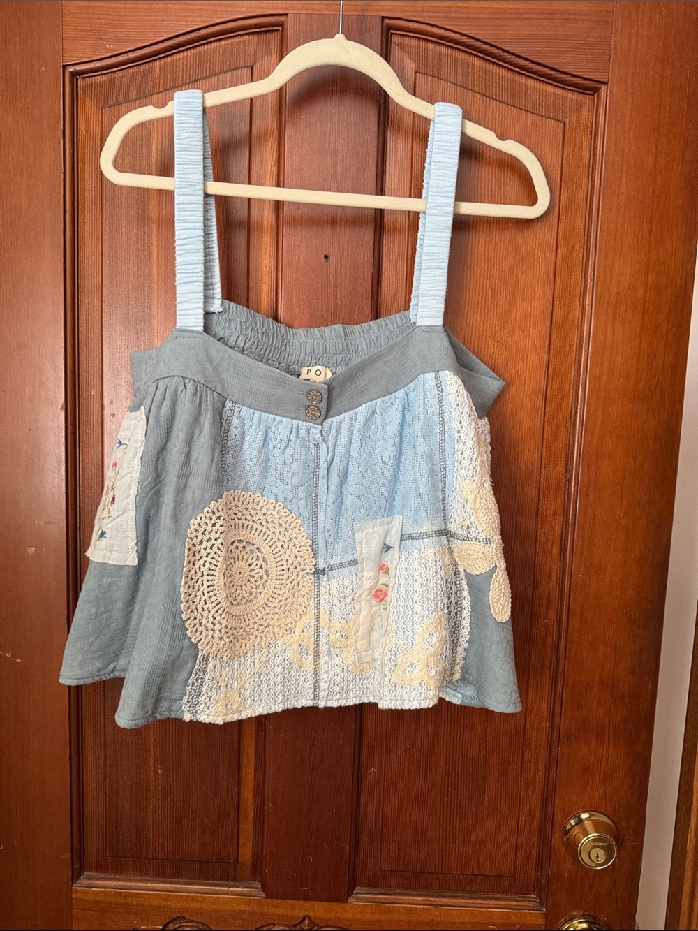 Pol Blue Patchwork Crochet top